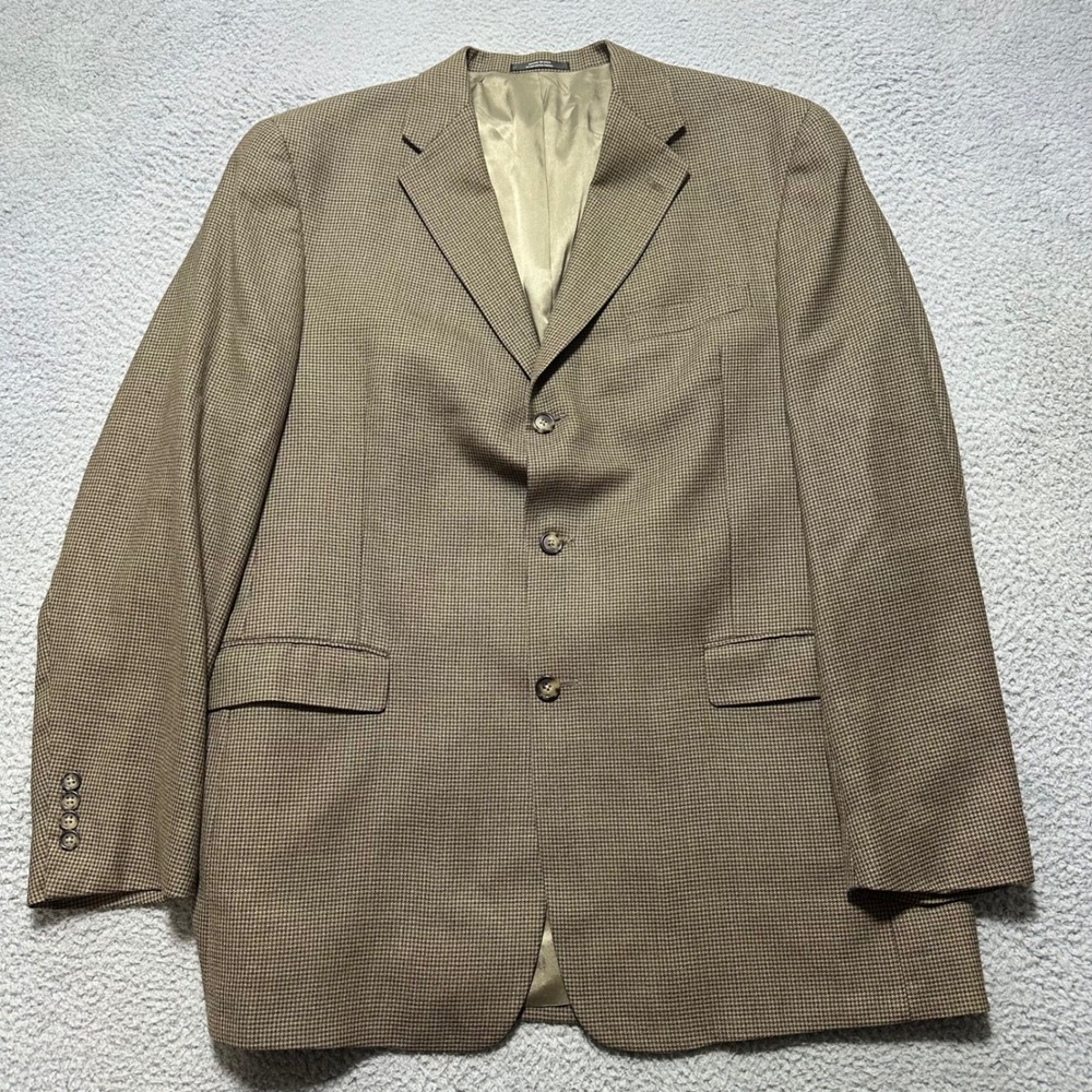 Hart Schaffner Marx Mens 46L Brown Houndstooth 3-Button Sport Coat Blazer USA